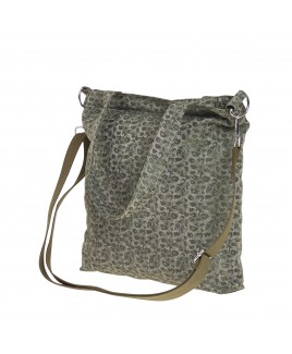 Lorenz Animal Patterned Jaquared Top Zip Twin Handle Bag with 2 Front Pockets